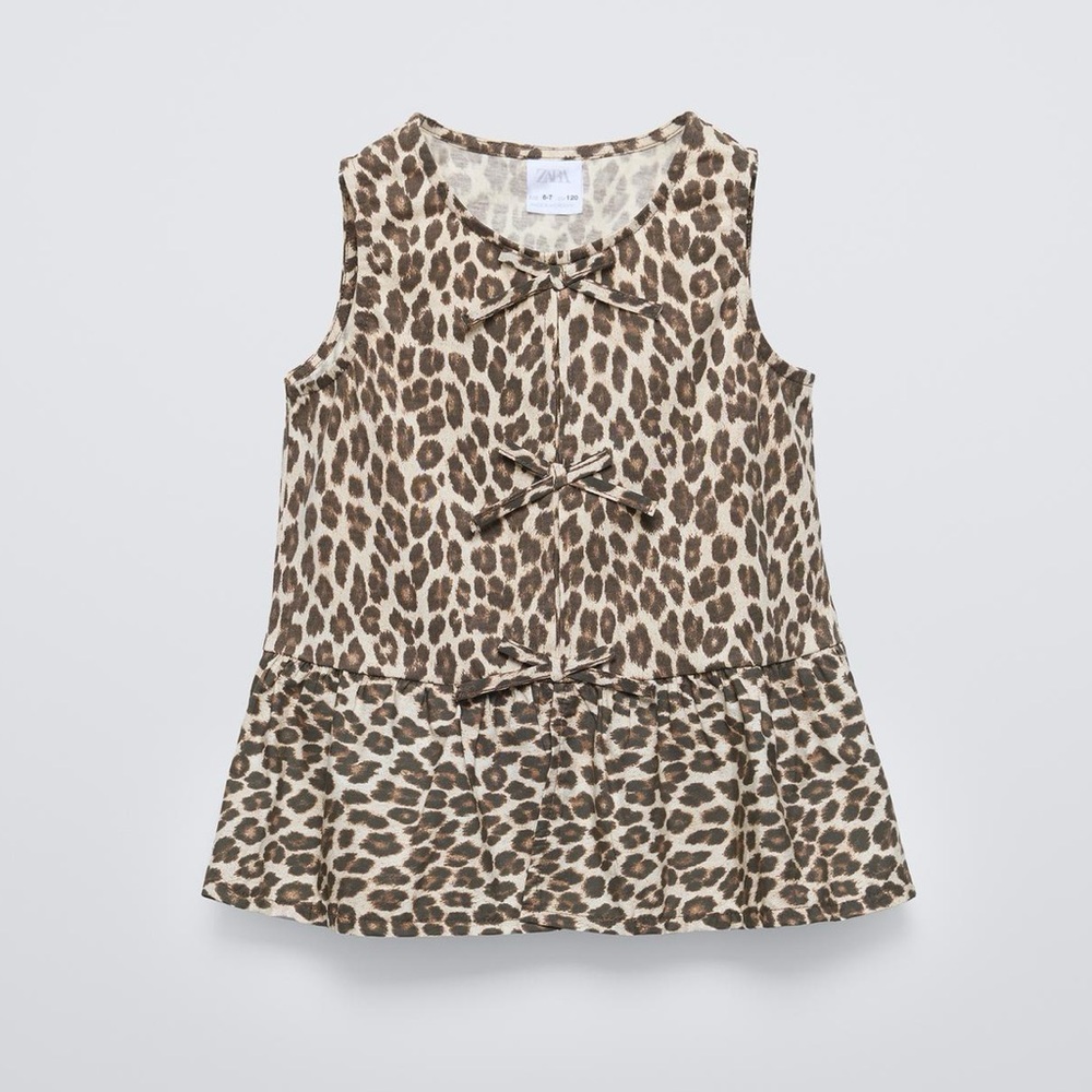 Zara Kids Brown Leopard Print Sleeveless Blouse